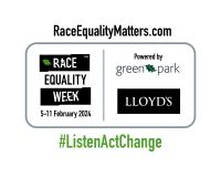 Race Equality Week logo featuring the hashtag ListenActChange and web address race equality matters dot com